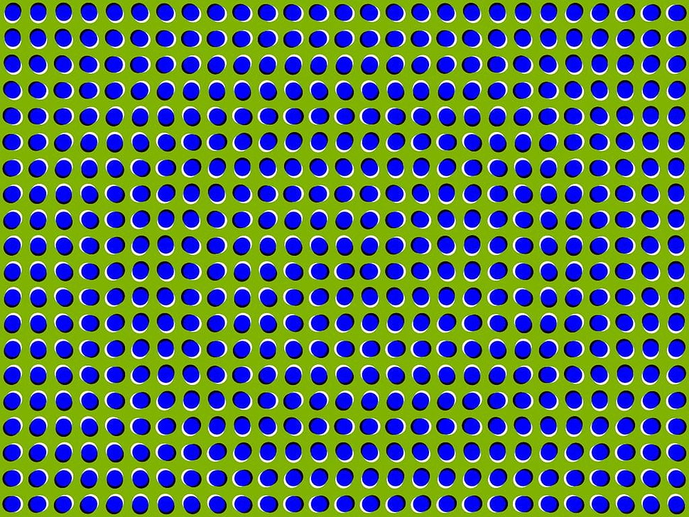 blue and white polka dot textile, optical illusion, grid, abstract HD wallpaper