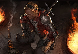 man with sword illustration, fantasy art
