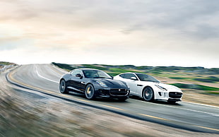 black and white cars, 2015, Jaguar F-Type, coupe, black