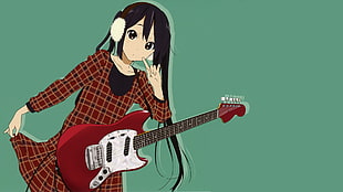 female anime character with guitar illustration HD wallpaper