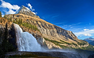 brown and green mountain with waterfalls, landscape, nature, Canada, waterfall