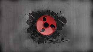 red and black Sharingan logo, anime, simple background, Naruto Shippuuden, Sharingan