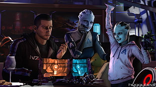 Mass Effect, Liara T'Soni, John Shepard, Asari HD wallpaper
