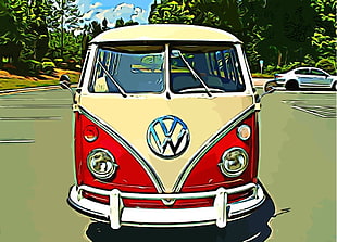 beige and red Volkswagen T1 van painting, Volkswagen, car, vehicle