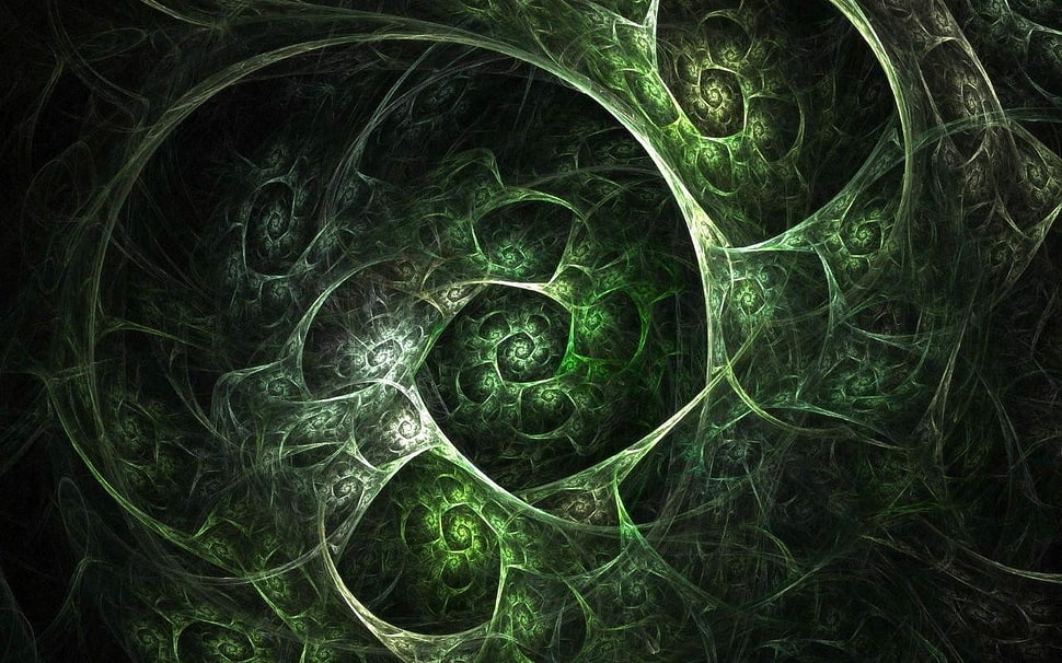 green and white digital wallpaper, fractal, green, abstract HD wallpaper