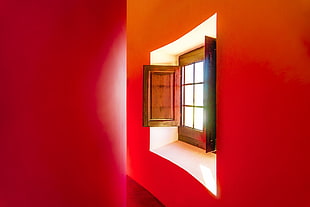 brown wooden window, red, window