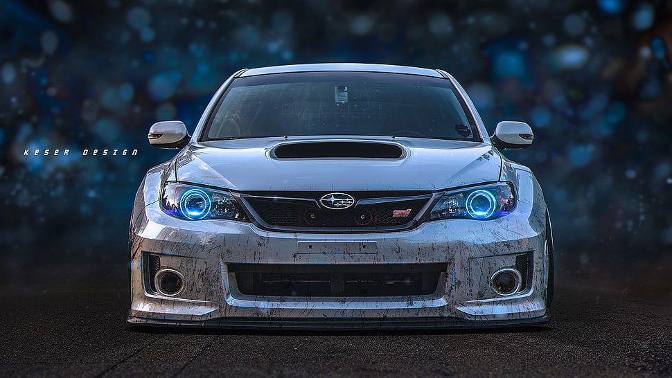 silver-colored Honda Civic sedan, Subaru Impreza WRX STi, car, custom, photography HD wallpaper