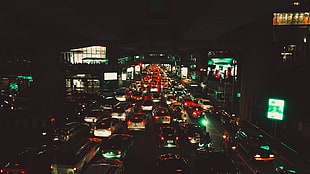 cars stuck on traffic at night time
