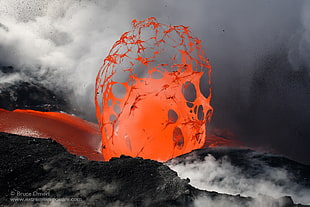 red painting photo, volcano, lava, eruption, nature