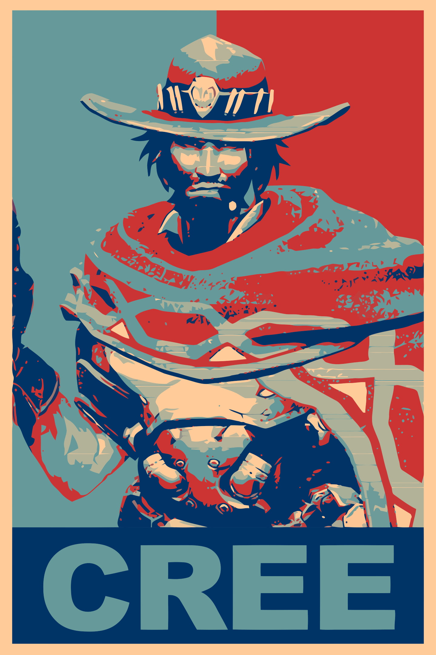 man wearing cowboy hat illustration, propaganda, Mc Cree, Overwatch, Gamer