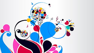 white, blue, and red floral painting, pattern