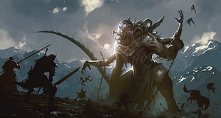 gray monster game character digital wallpaper, fantasy art, warrior