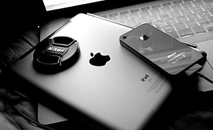 silver iPad and iPhone 4, Apple Inc., iPhone, Nikon, iPad HD wallpaper