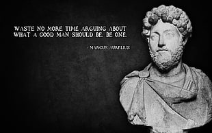 Marcus Aurelius head bust with text overlay, quote