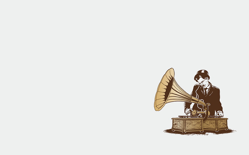man holding gramophone illustration, threadless, simple, minimalism, music HD wallpaper