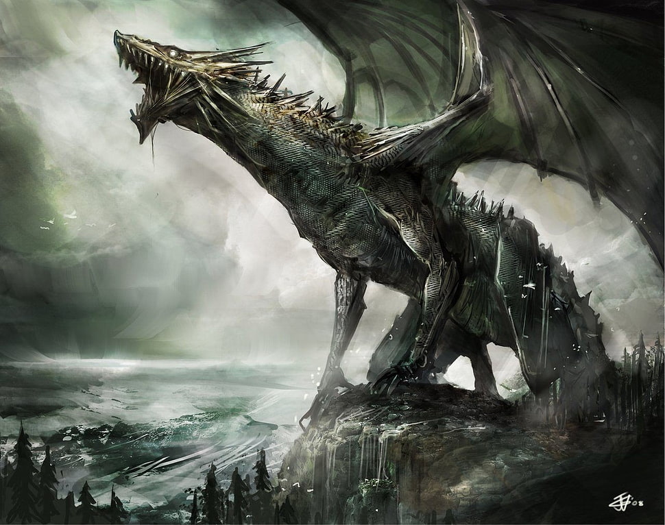dragon illustration, fantasy art, artwork, dragon HD wallpaper