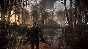 man in armor holding sword game play screengrab, video games, The Witcher, The Witcher 3: Wild Hunt, Geralt of Rivia