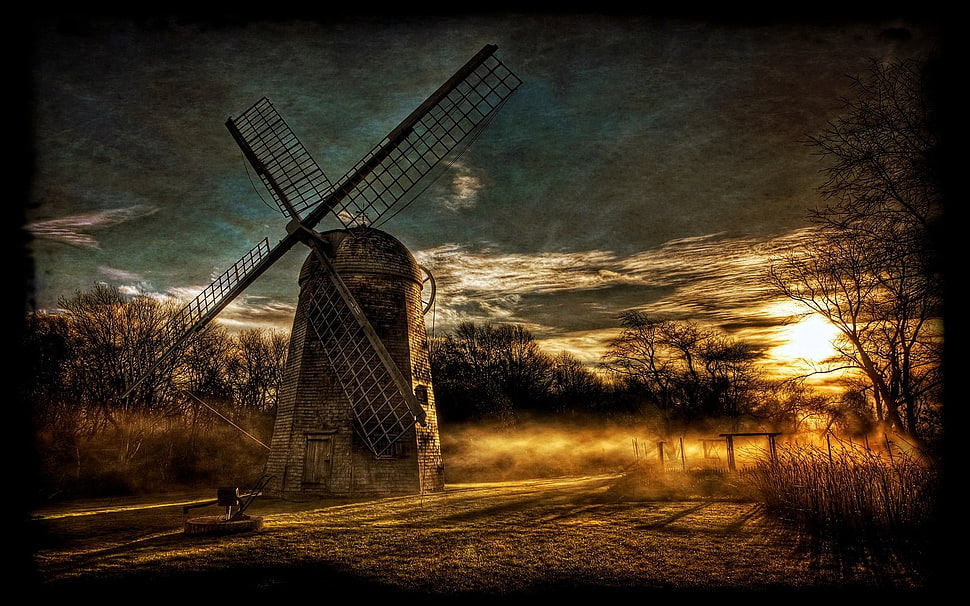 farm windmill, nature, landscape, HDR, windmill HD wallpaper