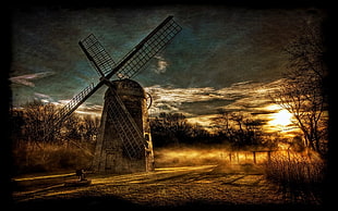 farm windmill, nature, landscape, HDR, windmill HD wallpaper
