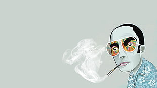 smoking cigarette man illustration, Hunter S. Thompson, smoking, psychedelic, minimalism
