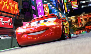 Lightning McQueen riding through japan HD wallpaper
