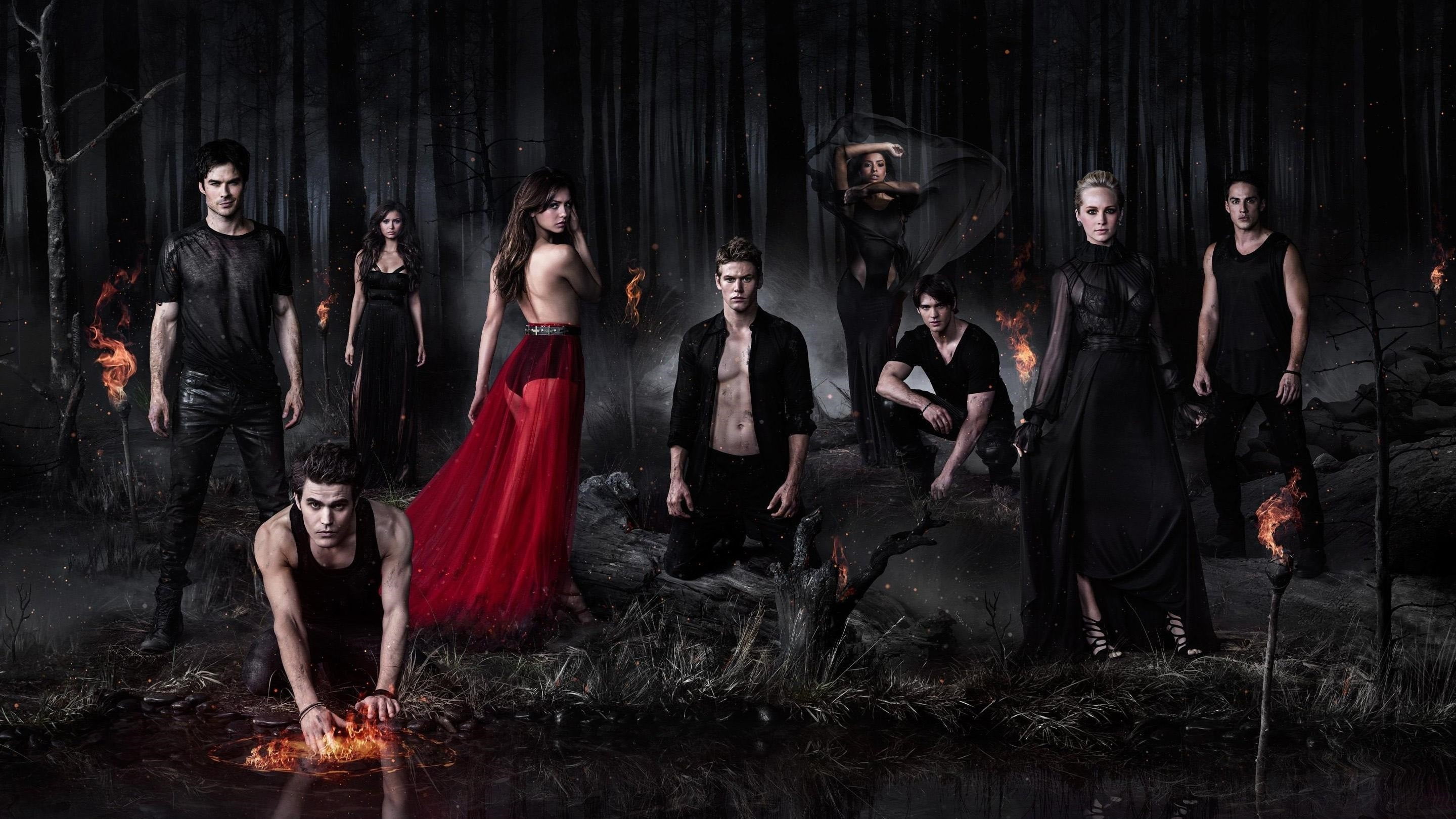 The Vampire Diaries digital wallpaper, The Vampire Diaries, Elena Gilbert, Paul Wesley, Ian Somerhalder