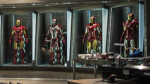 four Iron Man suits, Iron Man, Iron Man 3, The Avengers HD wallpaper