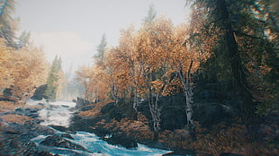 river and trees painting, The Elder Scrolls V: Skyrim, video games