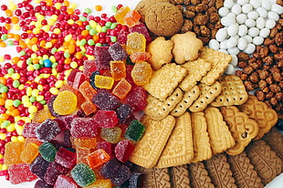 assorted snacks and candies HD wallpaper