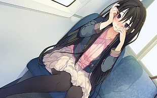 black haired female anime character, manga, crying