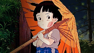 black hair anime girl holding umbrella anime character
