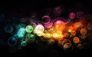 orange, pink, and blue bubbles 3D wallpaper, abstract, colorful, circle, bubbles HD wallpaper