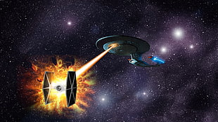 Star Trek USS Enterprise, humor, Star Wars, Star Trek, TIE Fighter HD wallpaper