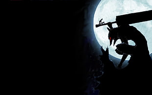 silhouette of wolf holding sword and moon digital wallpaper, Berserk, Guts, digital art, fantasy art