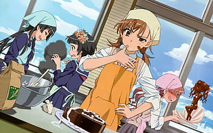 Anime girl baking cake illustration