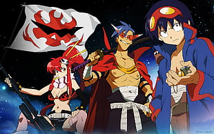 three anime character digital wallpaper, anime, Tengen Toppa Gurren Lagann, Littner Yoko, Simon