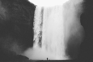 grayscale photo of waterfalls, waterfall, nature, water