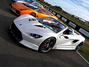 white Lamborghini convertible coupe, car, white cars, orange cars, vehicle