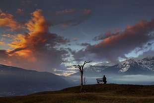 man and bench, landscape HD wallpaper