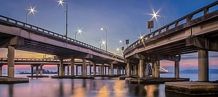 suspension bridge under body of water during night time, penang bridge HD wallpaper