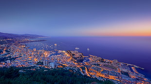 aerial photography of the city at blue hour, sunset, cityscape, dusk