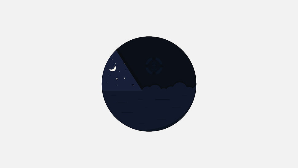 crescent moon and stars illustration, minimalism, vector, digital art, sailing ship HD wallpaper