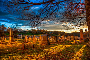 timelapse photography of cemetery during sunset