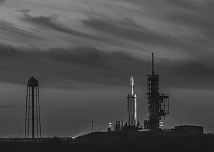 space shuttle, monochrome, launching, SpaceX, Falcon Heavy HD wallpaper
