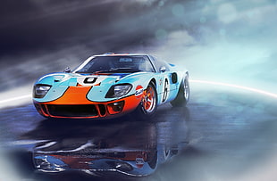 blue and orange sports car, Ford GT, vehicle, car, Ford