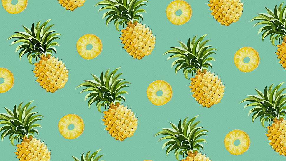 yellow pineapple fruit illustration, pineapples, pattern, minimalism HD wallpaper