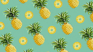 yellow pineapple fruit illustration, pineapples, pattern, minimalism