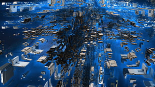 white abstract painting, 3D, abstract, blue