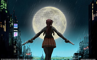 female anime character holding two pistol illustration, Black Lagoon, Revy, anime, Moon