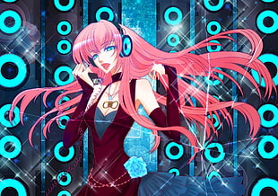 woman with pink long hair singing HD wallpaper